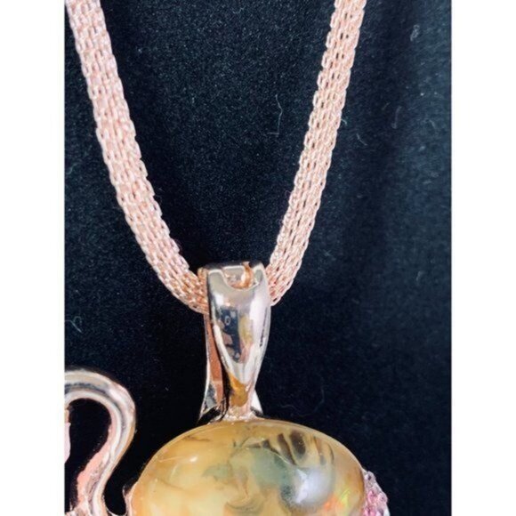 RMN Roman Flamingo Pendant Rose Gold Tone Mesh Choker Necklace - Picture 6 of 11